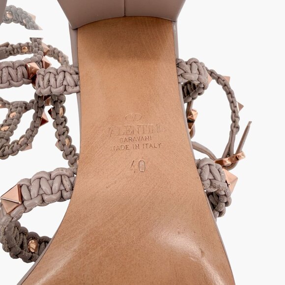 Valentino Garavani Rockstud Braided Caged Block Heel Sandals Beige Size 40 US 10 - Picture 14 of 15